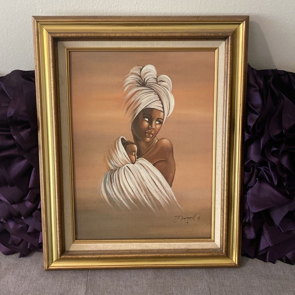 Elaine Dungill 1987 Mother and Child Oil Painting in Gold Frame